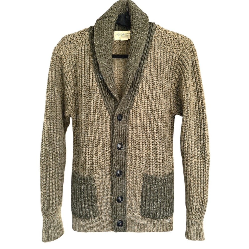 Denim Supply Ralph Lauren Mens Shawl Collar Shetland Wool Cardigan Sweater Small